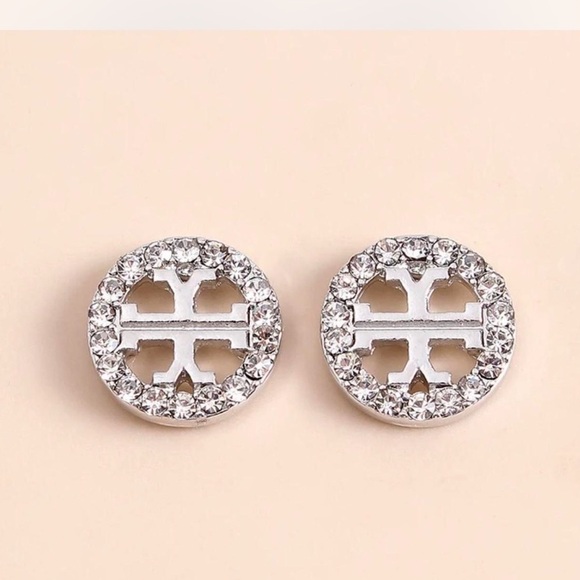 Tory Burch Jewelry - NWT Tory Burch “style” Silver Crystal Logo Reverse T Earrings OS
